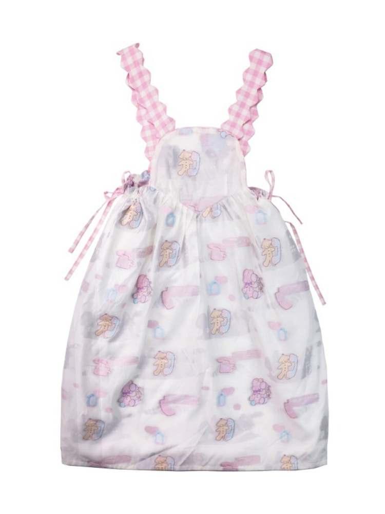 Cartoon Print Sheer Wave Suspender Dress【s0000007757】