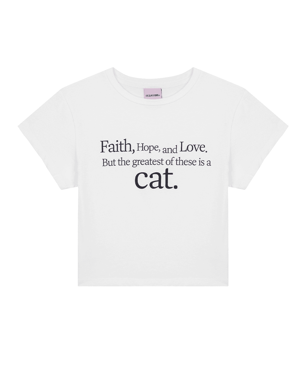 [IBB23WT09WH] CAT SAYING CROP T SHIRT - WHITE