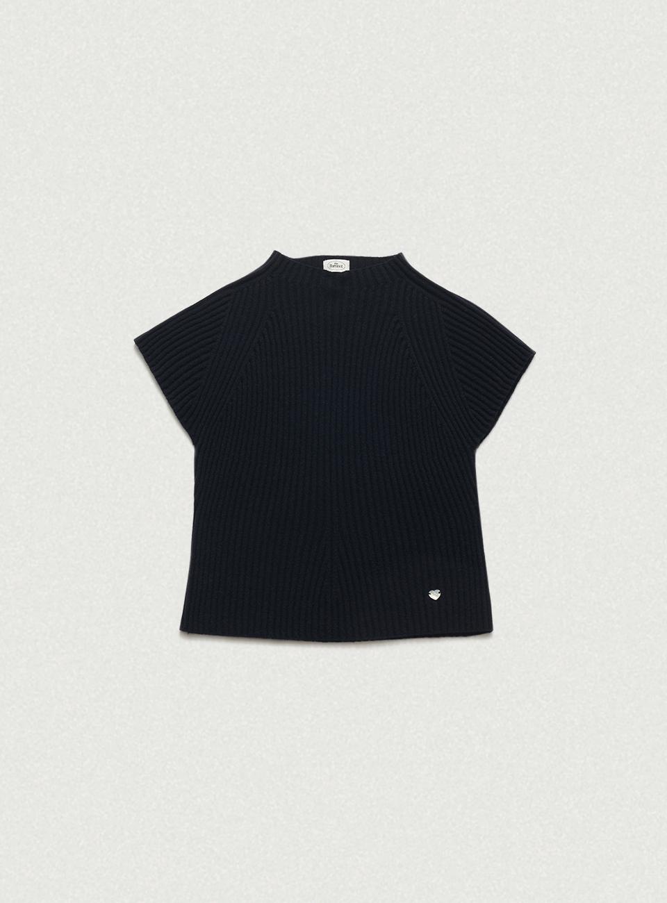 Lotus Cap Sleeve Knit Top_Navy
