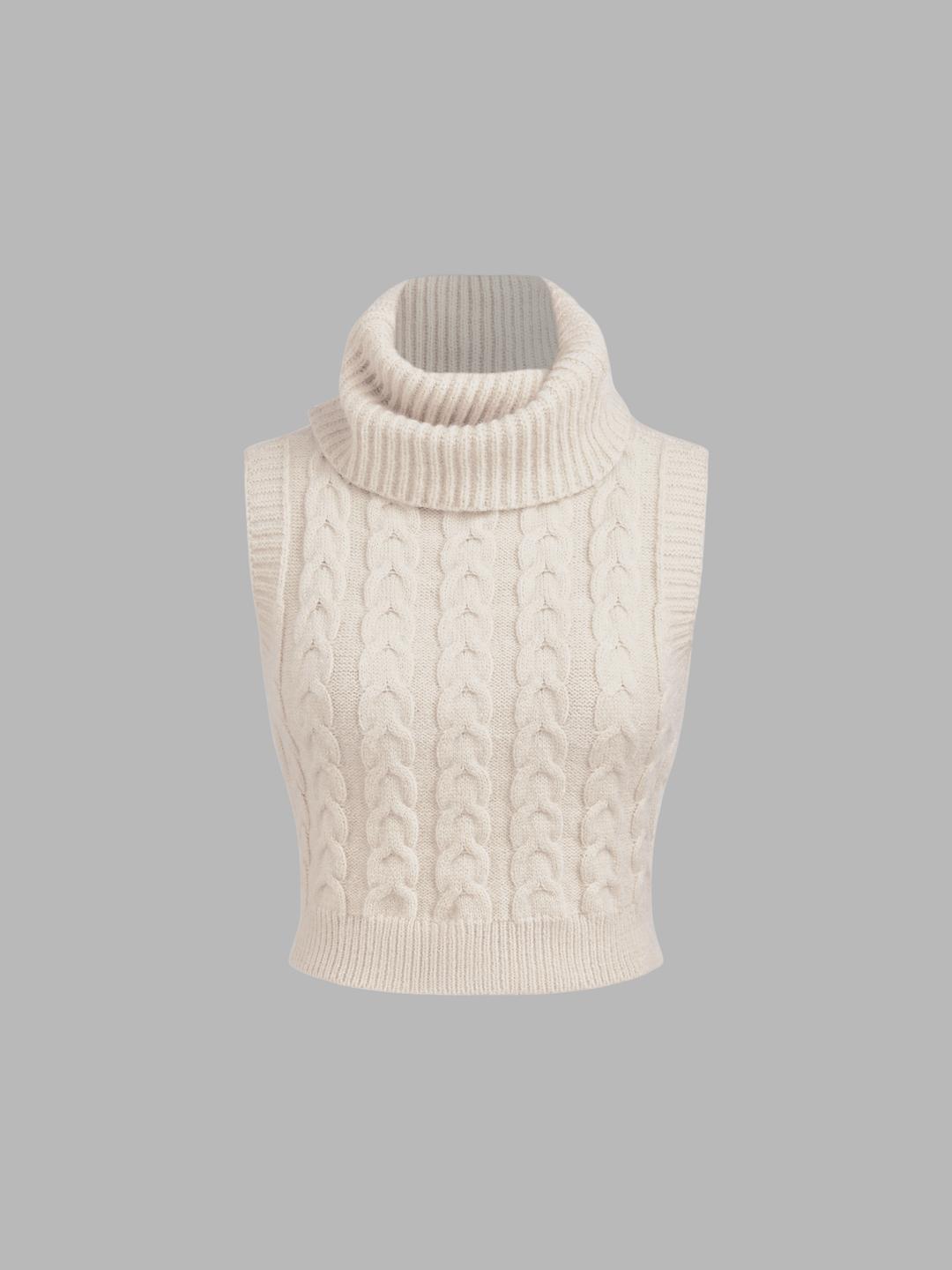 하이 넥  케이블 니트 베스트