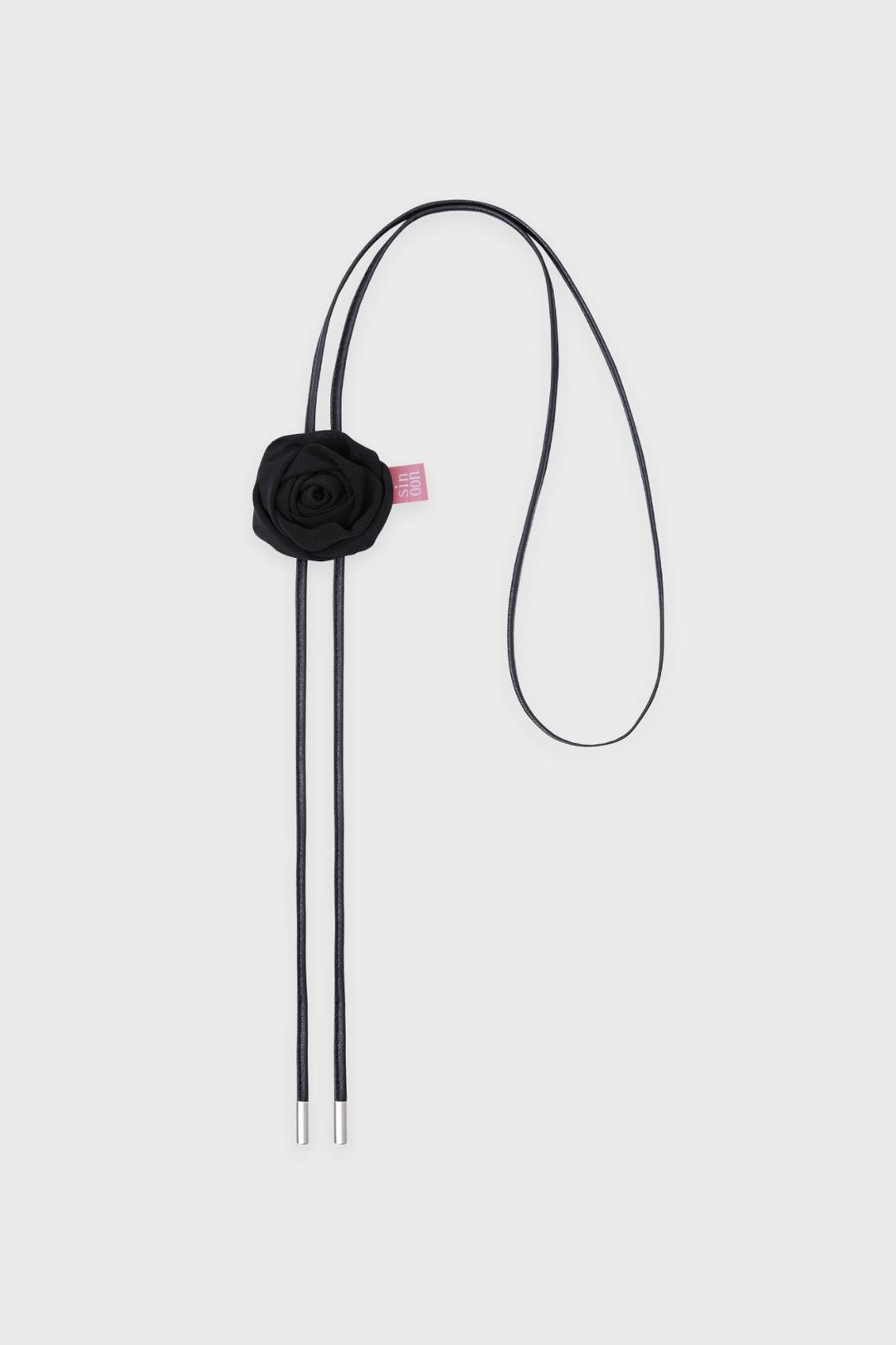 Leather Rose Tie (Black)