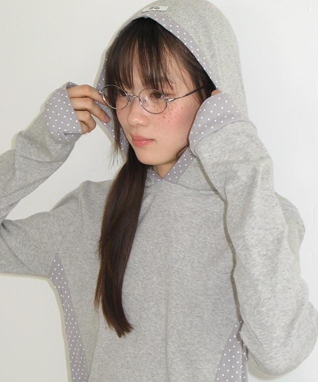 DOT PANEL SLIM HOODIE LONG SLEEVE GREY