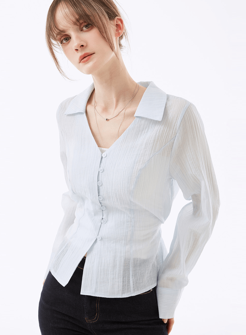 드코 브이넥 카라 블라우스