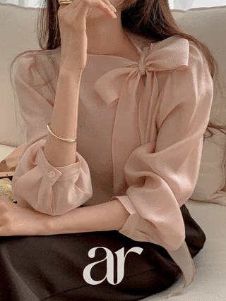 (긴팔옵션추가/얼굴광채템♥/회의실여신)로이 리본 타이 소매 블라우스