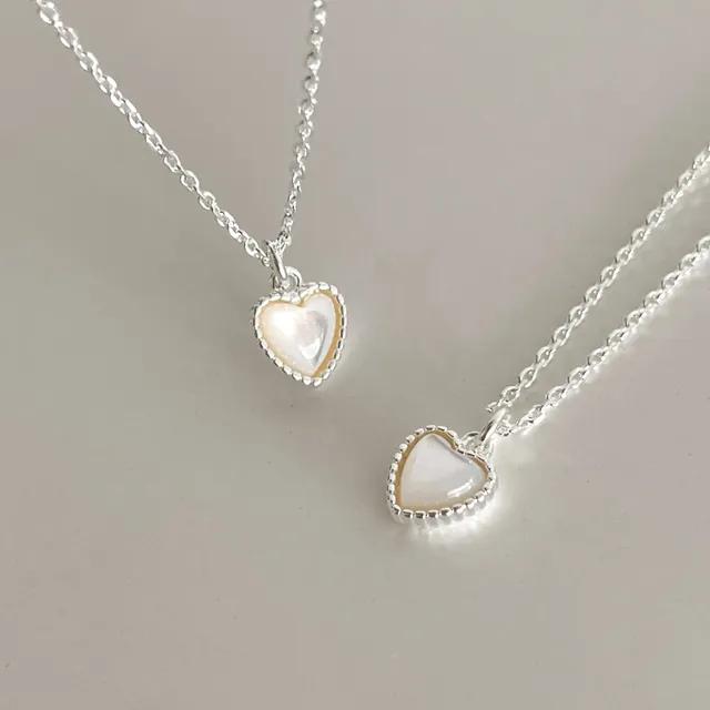 [925silver]오로라 자개 볼록 미니미 하트 목걸이