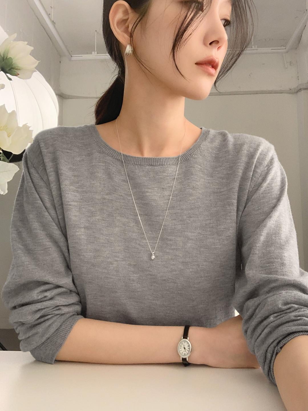 올랜도 에센셜 파인울 니트 (멜란지 그레이)