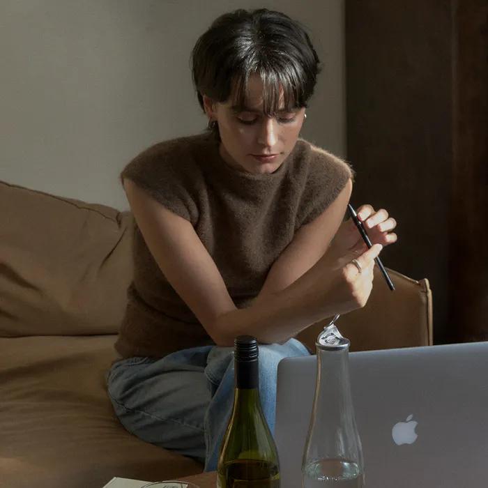 Alpaca cap sleeve half neck knitwear_brown