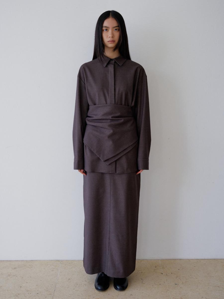 Wool straight skirt _ brown