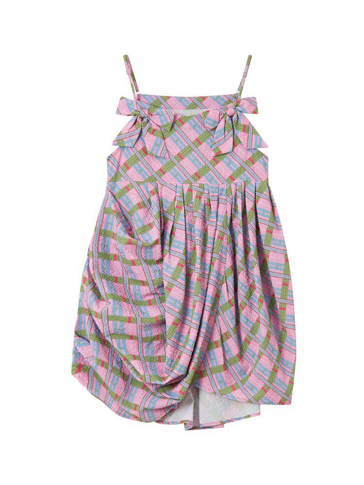 Plaid Strapless Bow Dress【s0000013927】