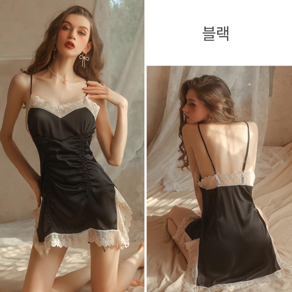 디모어 란제리 여성용 셔링 레이스 슬립 + 티팬티 세트