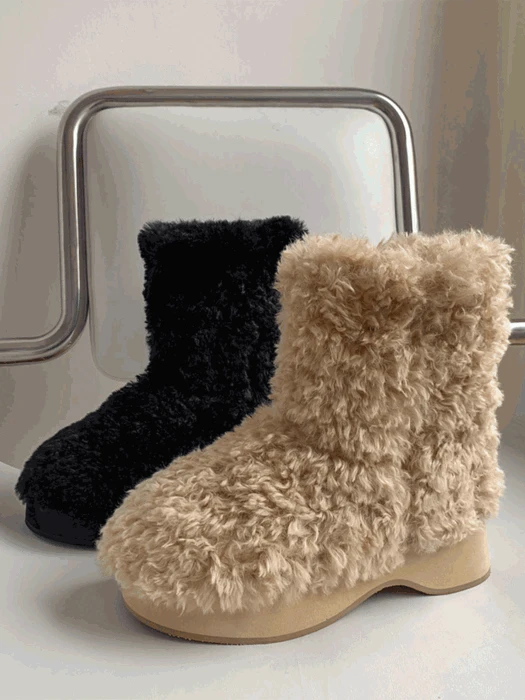 [뽀글이털/에코퍼] 미끄럼방지 통굽 양털 퍼 어그부츠 (5CM)