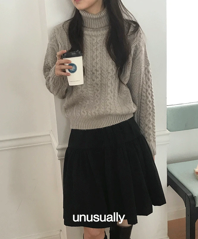 [당일발송🤍할인중] 언유즈얼리 모나 케이블 폴라 니트 (6color) /제작/터틀넥/목폴라니트/방한/스키장