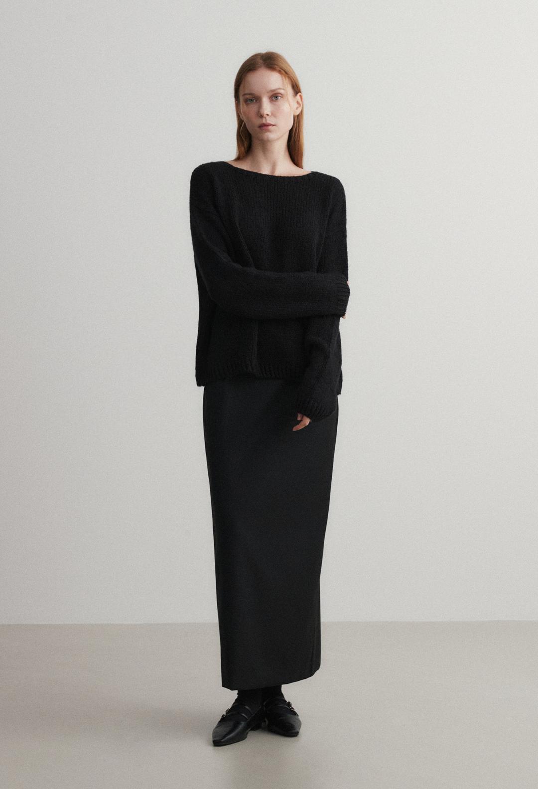 (우먼)모헤어 울 보트넥 니트 블랙