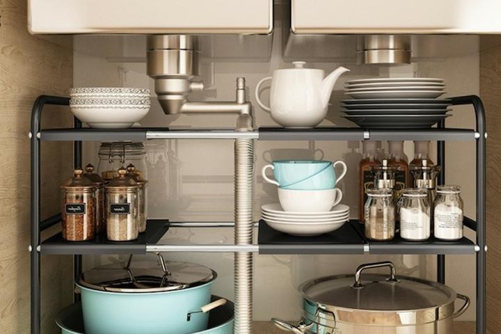 길이조절 주방 싱크대 하부장 정리 선반