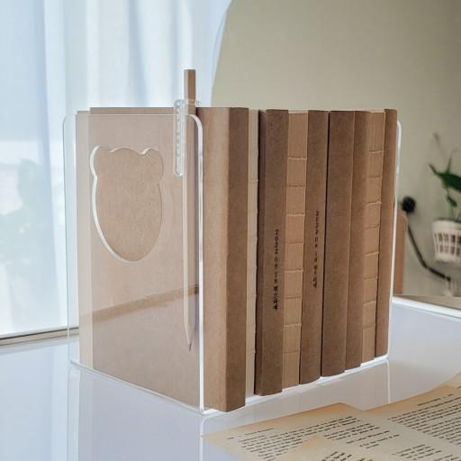 곰돌이 손잡이 투명 아크릴 이동식 책꽂이 ㄷ자 북엔드