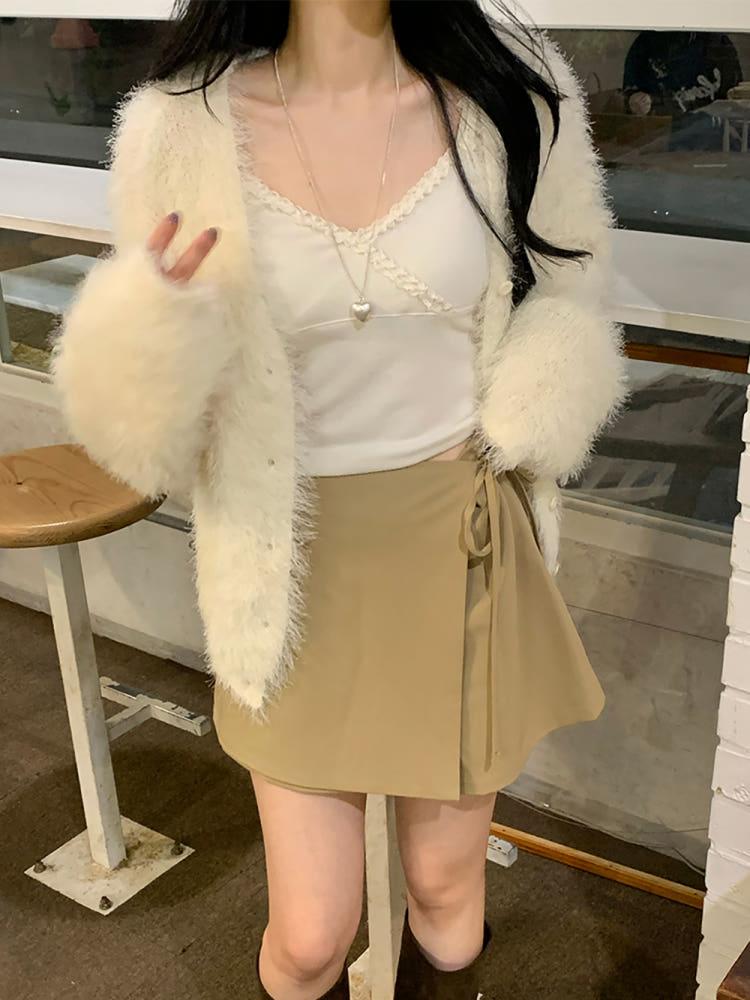 폭닥 기모 레이스 나시 슬리브리스 뷔스티에 탑