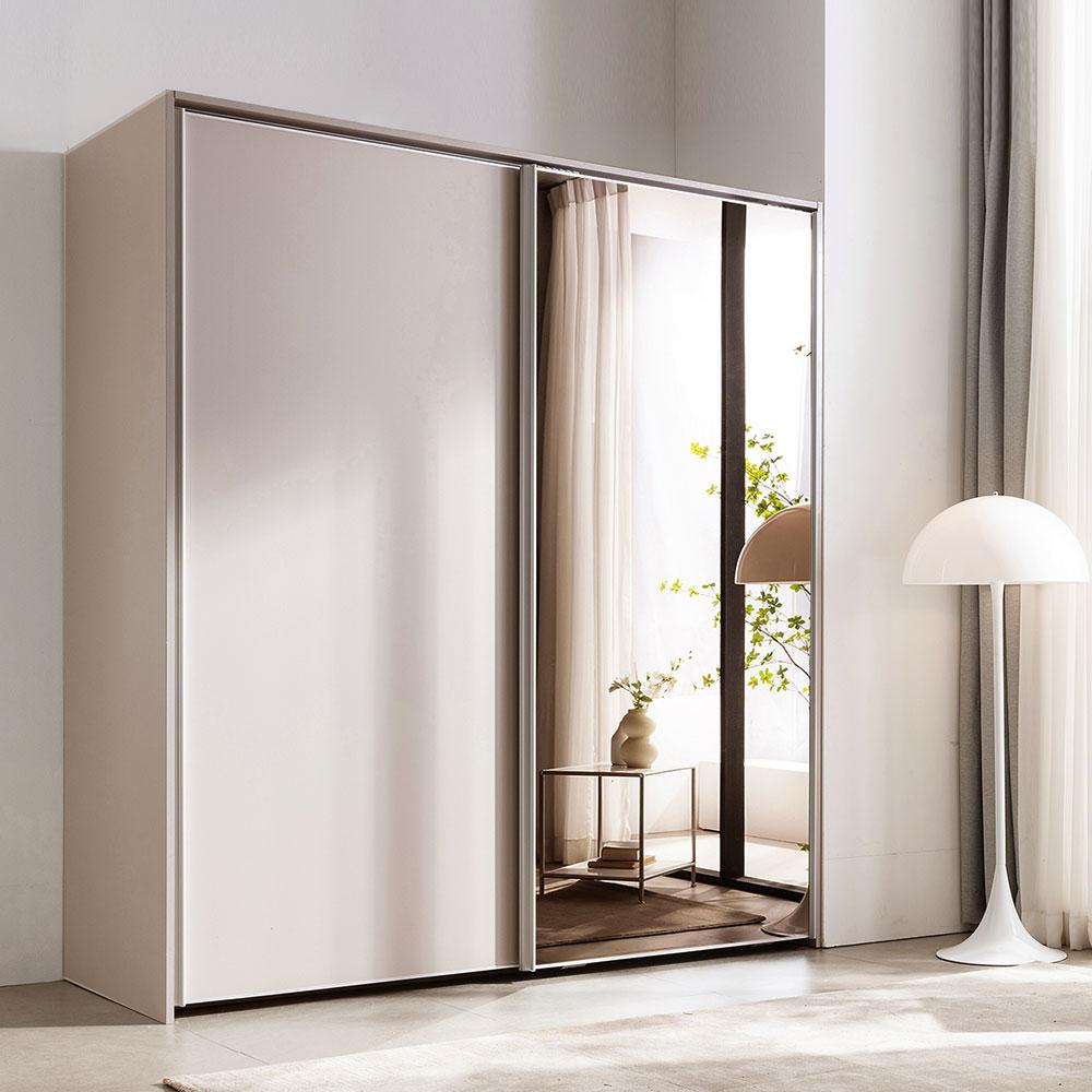 [굳-퍼니처마켓] 더블린118 슬라이딩 옷장 160~210cm(행거형/수납형/선반형) 베이지