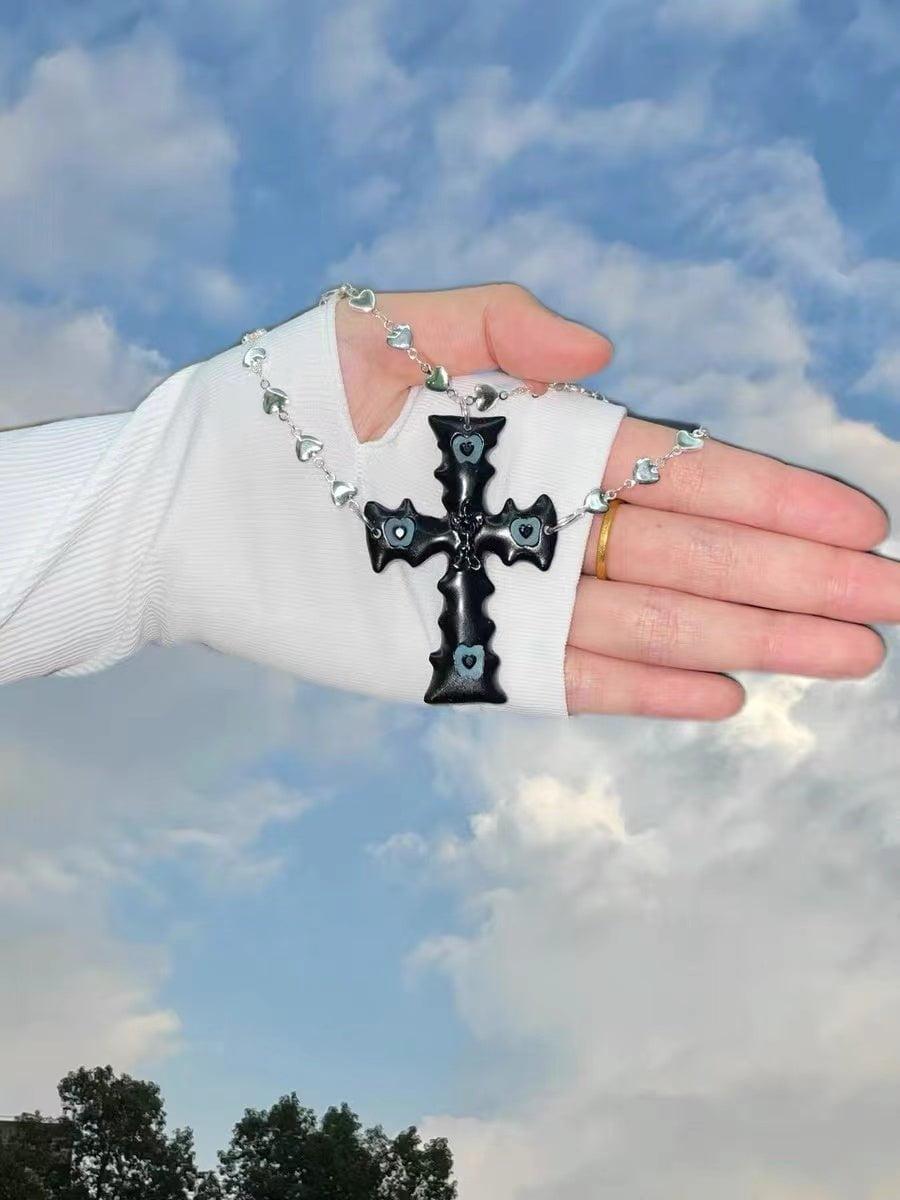 Black Cross  Punk Necklace