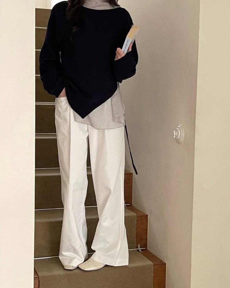 (2주소요/주문폭주) 브론즈 코튼 보트넥 니트 스트링 루즈핏 페미닌 부들부들 nt (3 color)