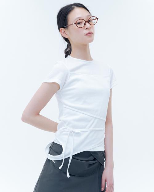 String layered knit top WHITE