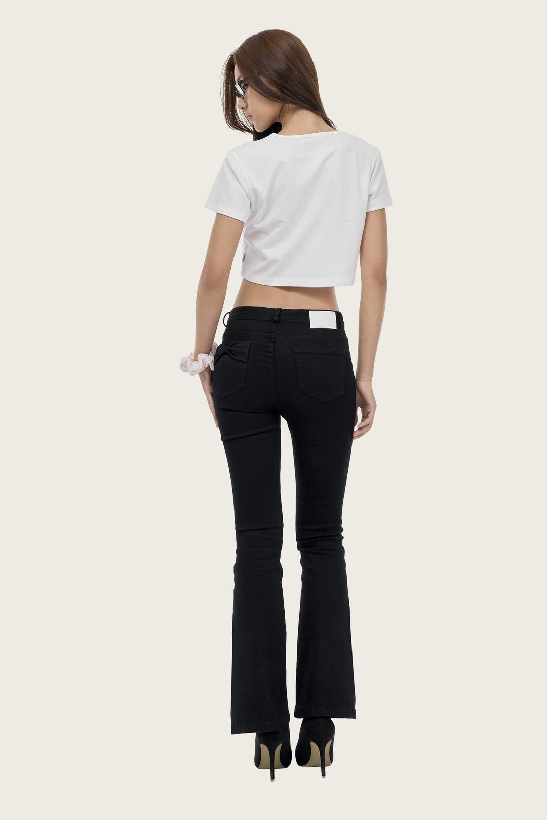 Black ribbon semi-low rise jeans