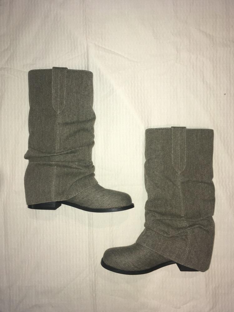 shirring half khaki brown boots