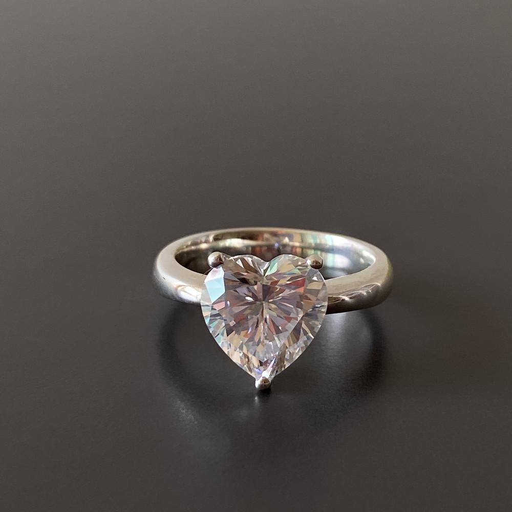 (실버925) 3캐럿 하트 다이아 큐빅 반지 - 화이트