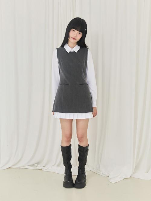 Pleated Layered Dress (Charcoal)