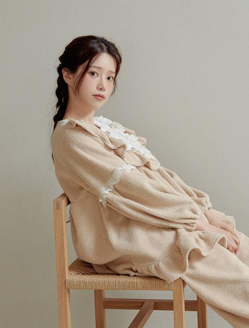 여성 쇼콜라 양털 라운드넥 투피스 잠옷