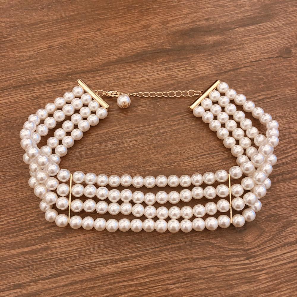 121 목에 착- 감기는 클래식 4줄 볼드 진주 초커 목걸이 - 2컬러