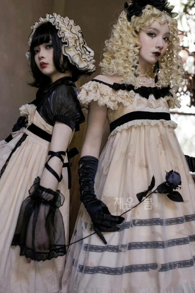 지뢰계 옷 로리타 드레스 양산형 페어리 요정 트윈룩 뷔스티에 슬리브 잠옷