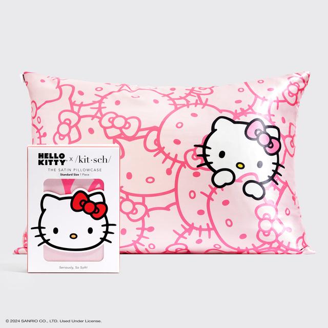 Hello Kitty x Kitsch Satin Pillowcase - Pink Hello Kitty Faces - NC