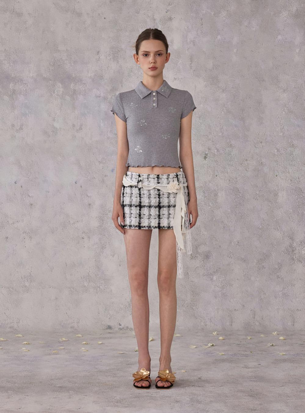 Tweed Pleated Skirt Pants