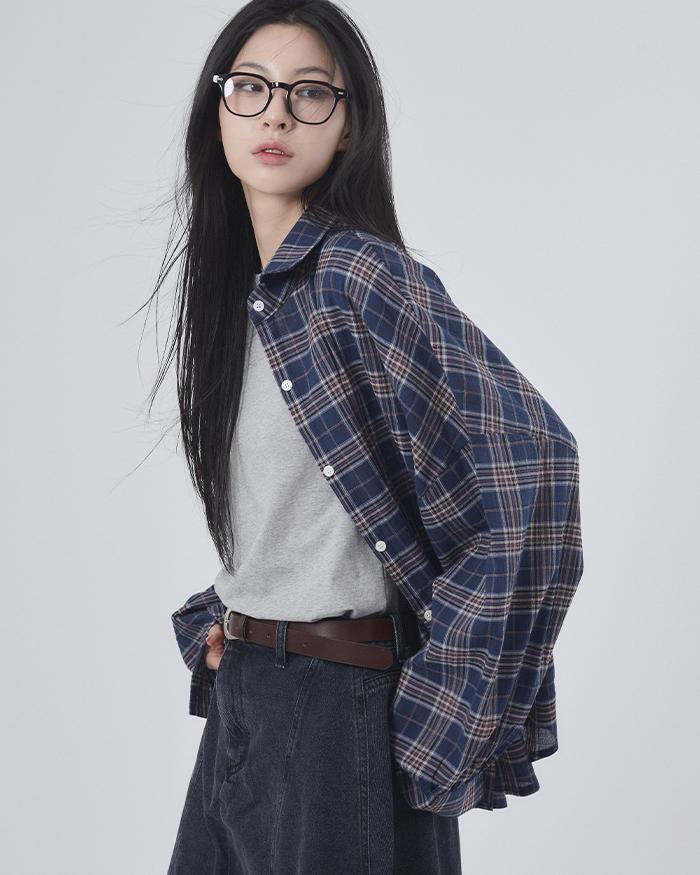 우디 플라이드 오버 체크 셔츠