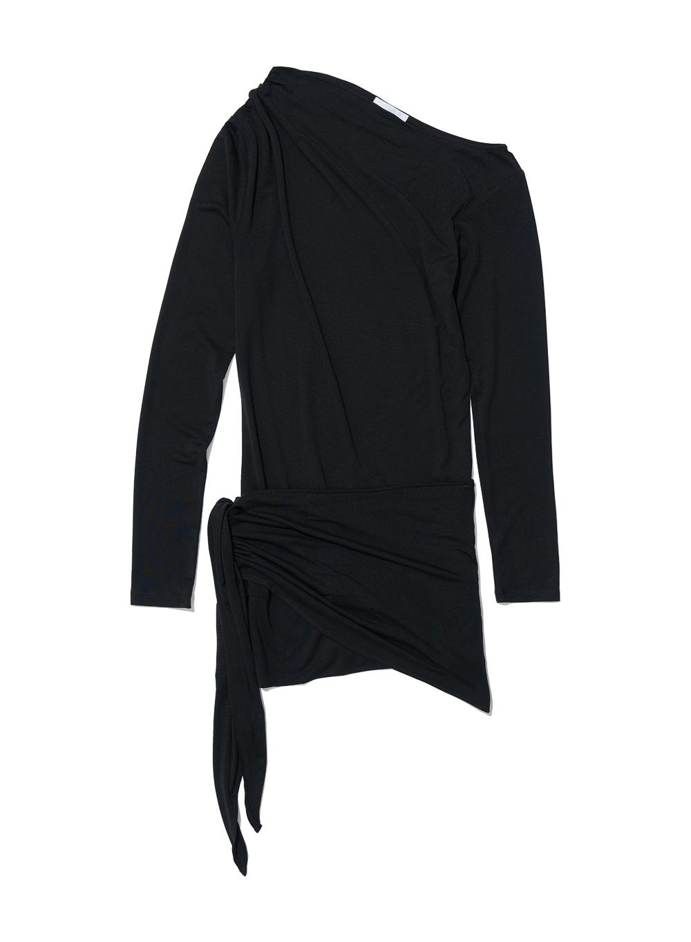 [WOMEN] PWC UNBALANCED BOWTIE WRAP JERSEY TOP_BLACK