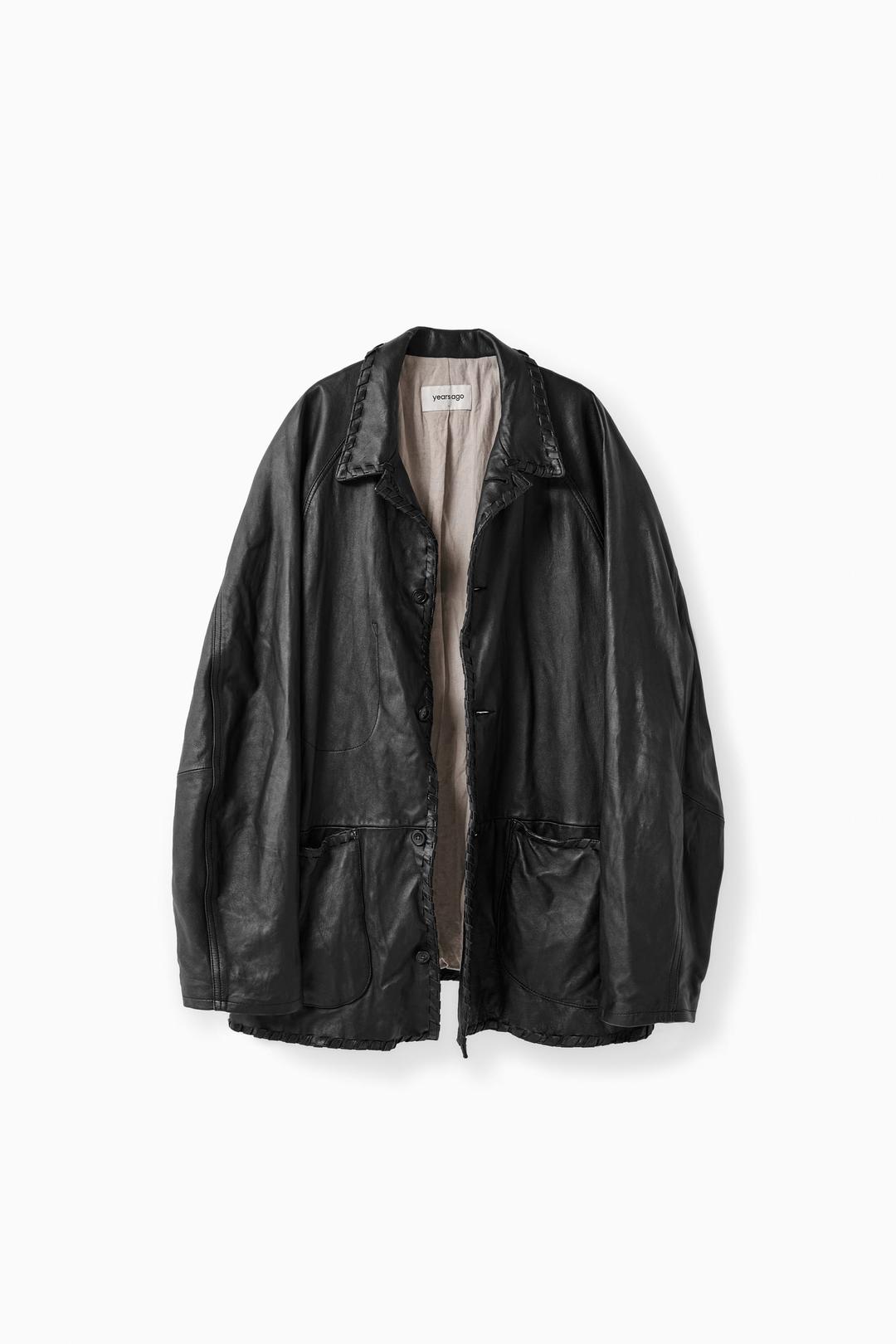 [10/17 순차발송] WHIP STITCH WASHED LEATHER RAGLAN JACKET BLACK