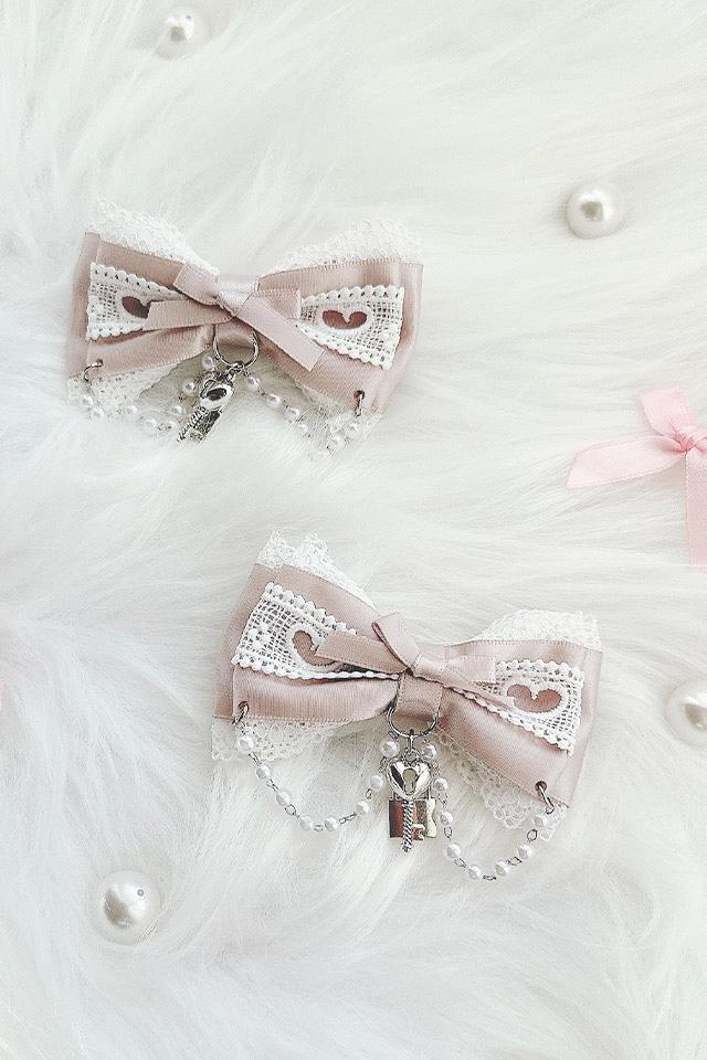 【Princess Melody】キー＆パドロック×ハートレースりぼんクリップ2個SET - PNK/ホワイト size-F-Ma*rs WebStore by LiLimPark