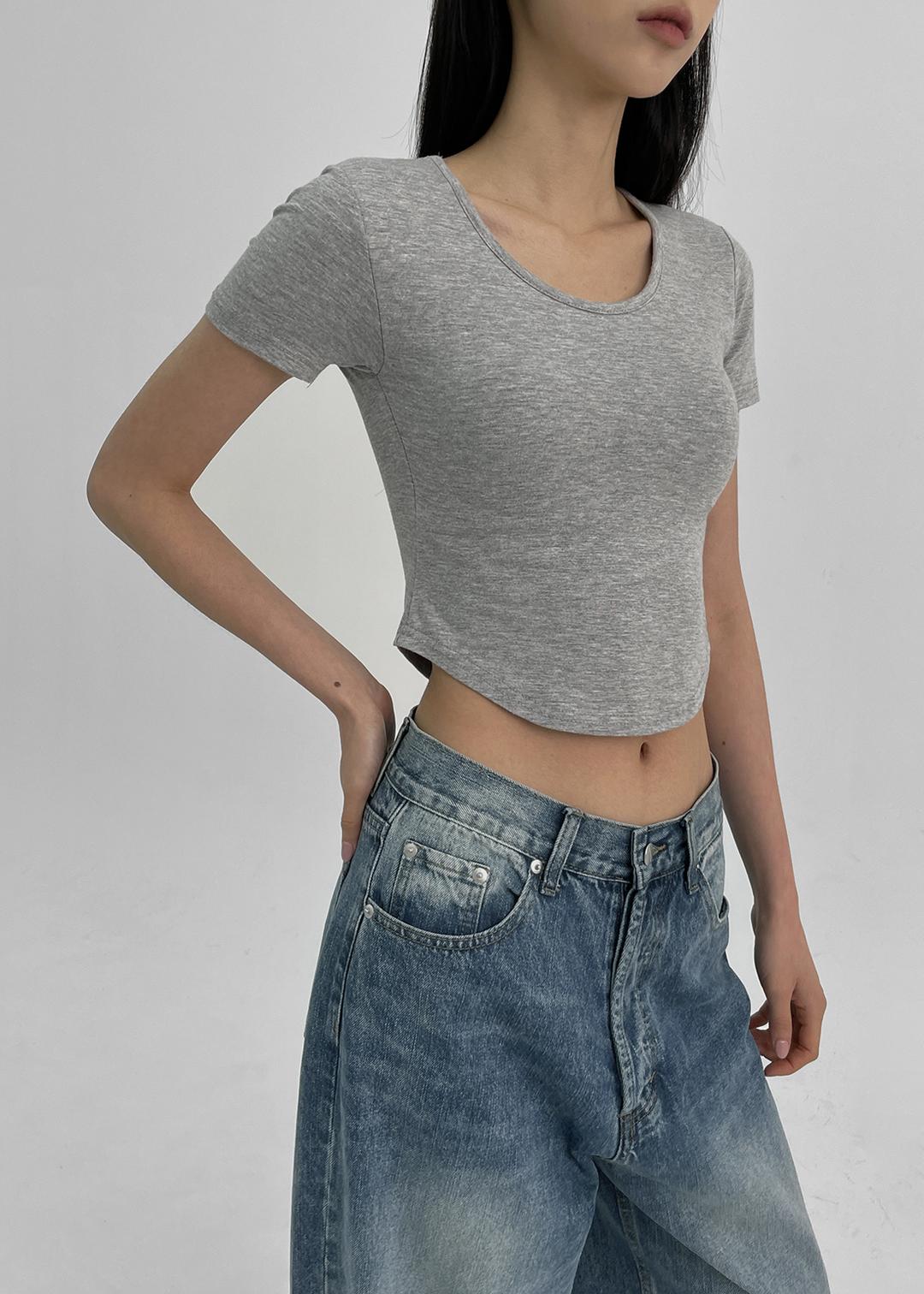 글온 세미크롭 라운딩 반팔티 (캡내장)