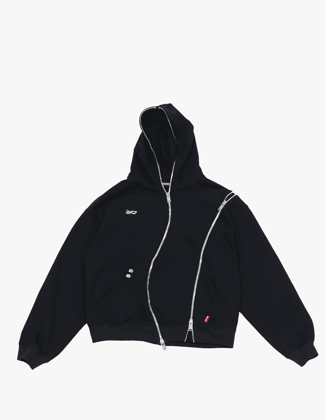 Field Double Waved Zip Up Hoodie - Black