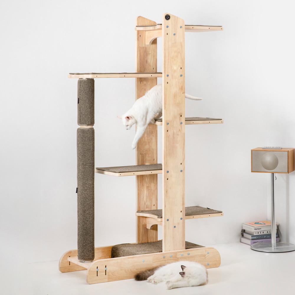 그린웨일 B3 대형 5단 일반 기둥 카키베이지 원목 알루미늄 캣폴 고양이 캣타워