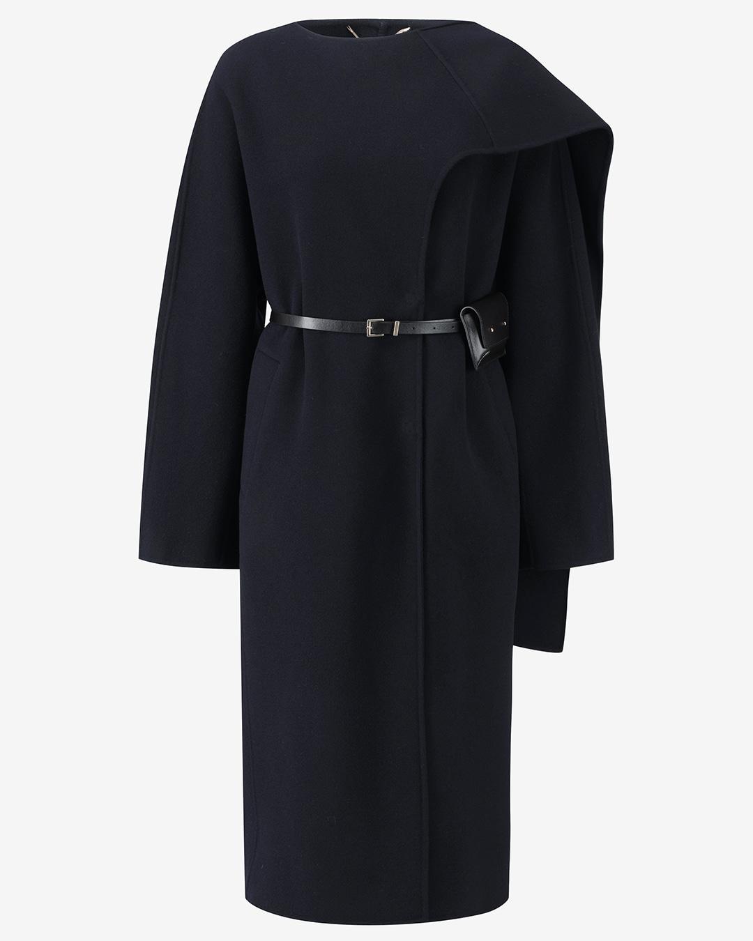 BELT SET MUFFLER WOOL COAT_DARK NAVY