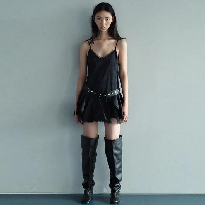 LACE FRILL DRESS / BLACK