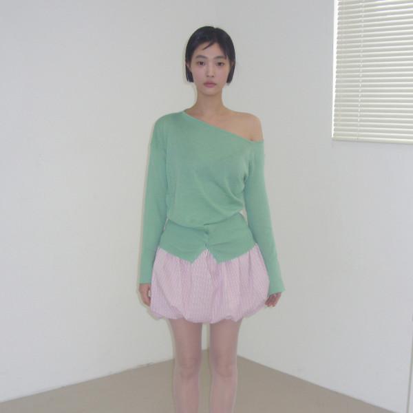 button one off-shoulder knit_green