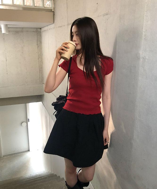 니어웨어 [여름신상🏖] 투버 골지 셔링 반팔티 (3color)