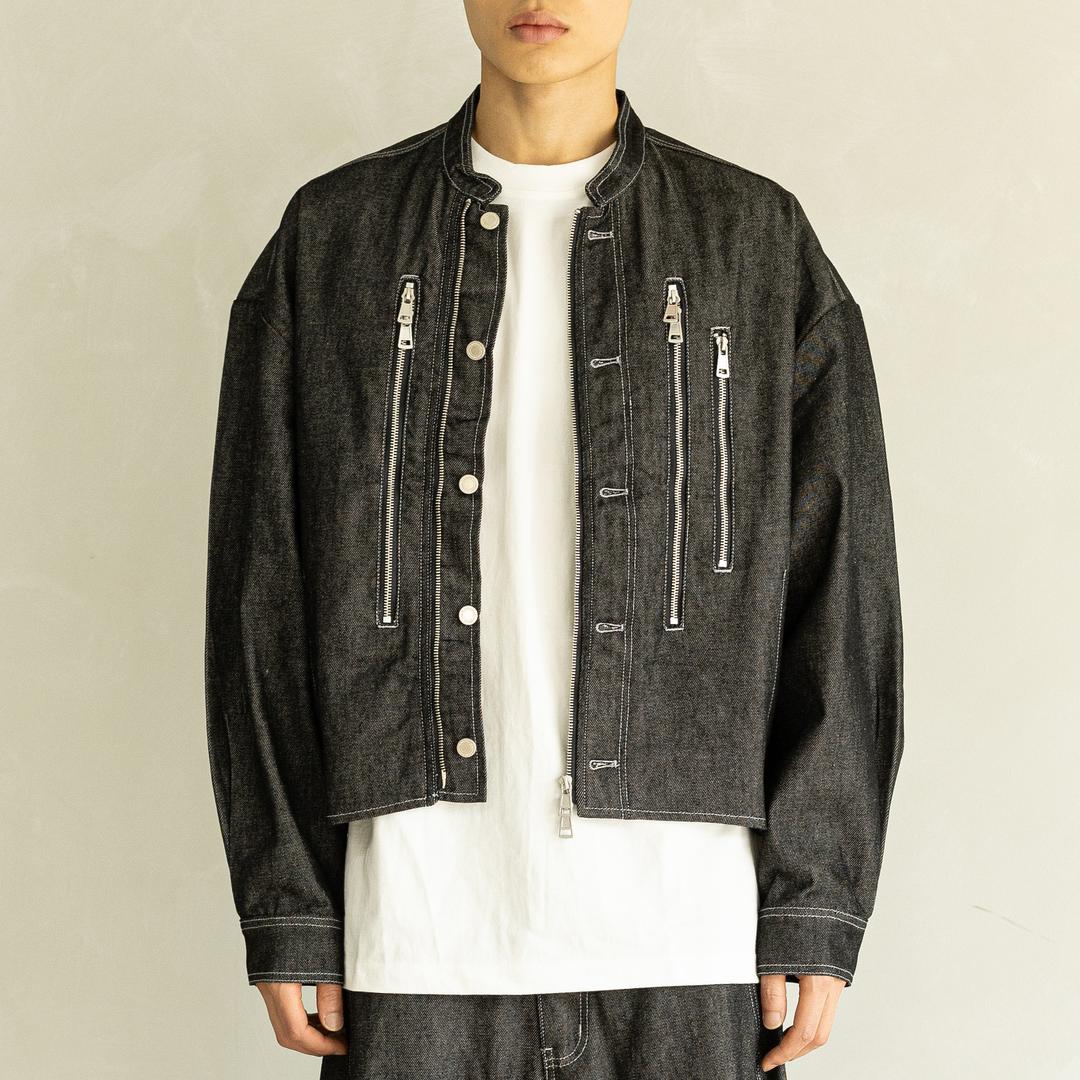 HIGH NECK BIKER DENIM MFHJK003-BK