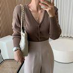 키싱 와이 가디건(7color) 가을긴팔가디건 브이넥가디건 간절기아우터 세미크롭 유넥티 사계절니트 허리잘록 기본티 무지티셔츠골지 시보리 루즈핏 하객룩 개강룩 출근룩