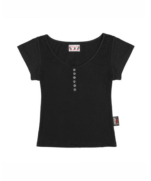 아스키 크로스 헨리넥 티셔츠 블랙