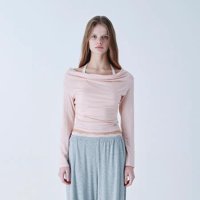 HALTERNECK LAYERED OFFSHOULDER TOP_PINK