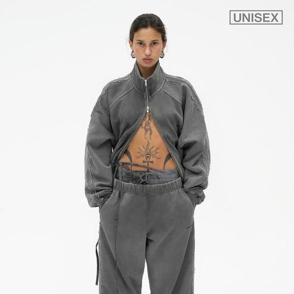 BEADED TRACK PANTS IN WASHED GREY