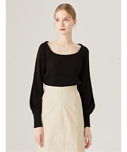 U넥 골지 슬리브 퍼프 페미닌 니트 (TW3KP009L0)